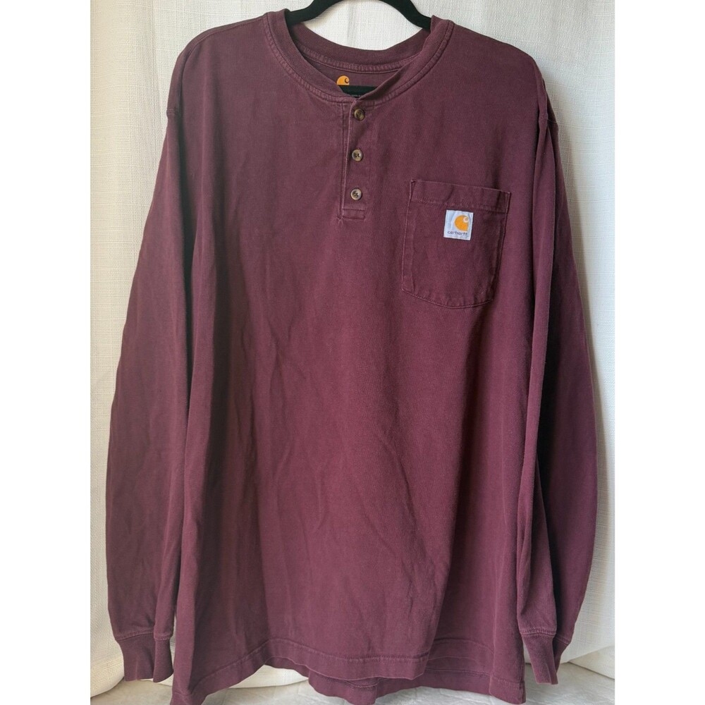 Carhartt K128 Mens XL Henley Shirt Burgundy Long Sleeve Pocket Original Fit Work